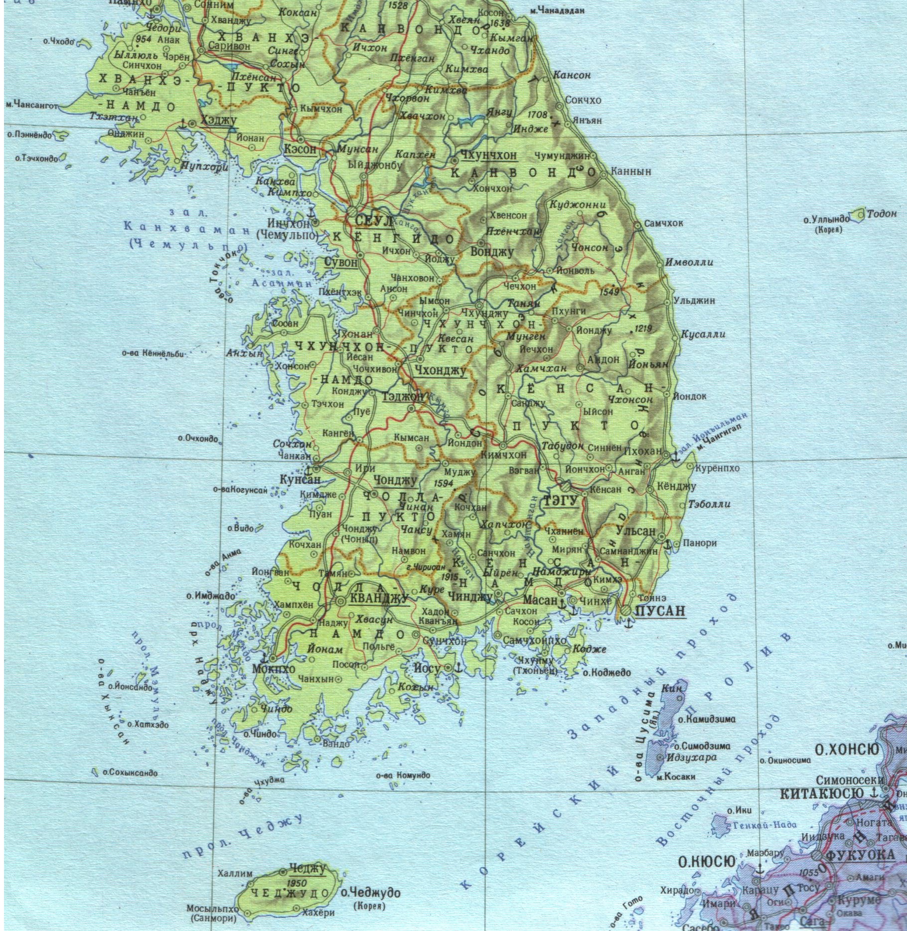 Карта Южной Кореи на русском языке. Подробная карта страны