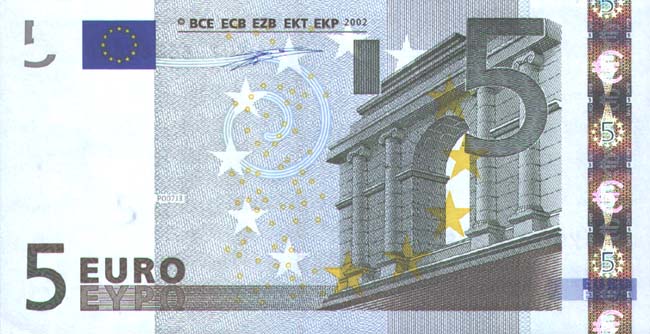 Купюра номиналом 5 евро, лицевая сторона