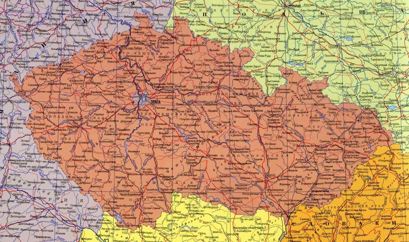 Карта Чехии на русском языке. Подробная карта с городами