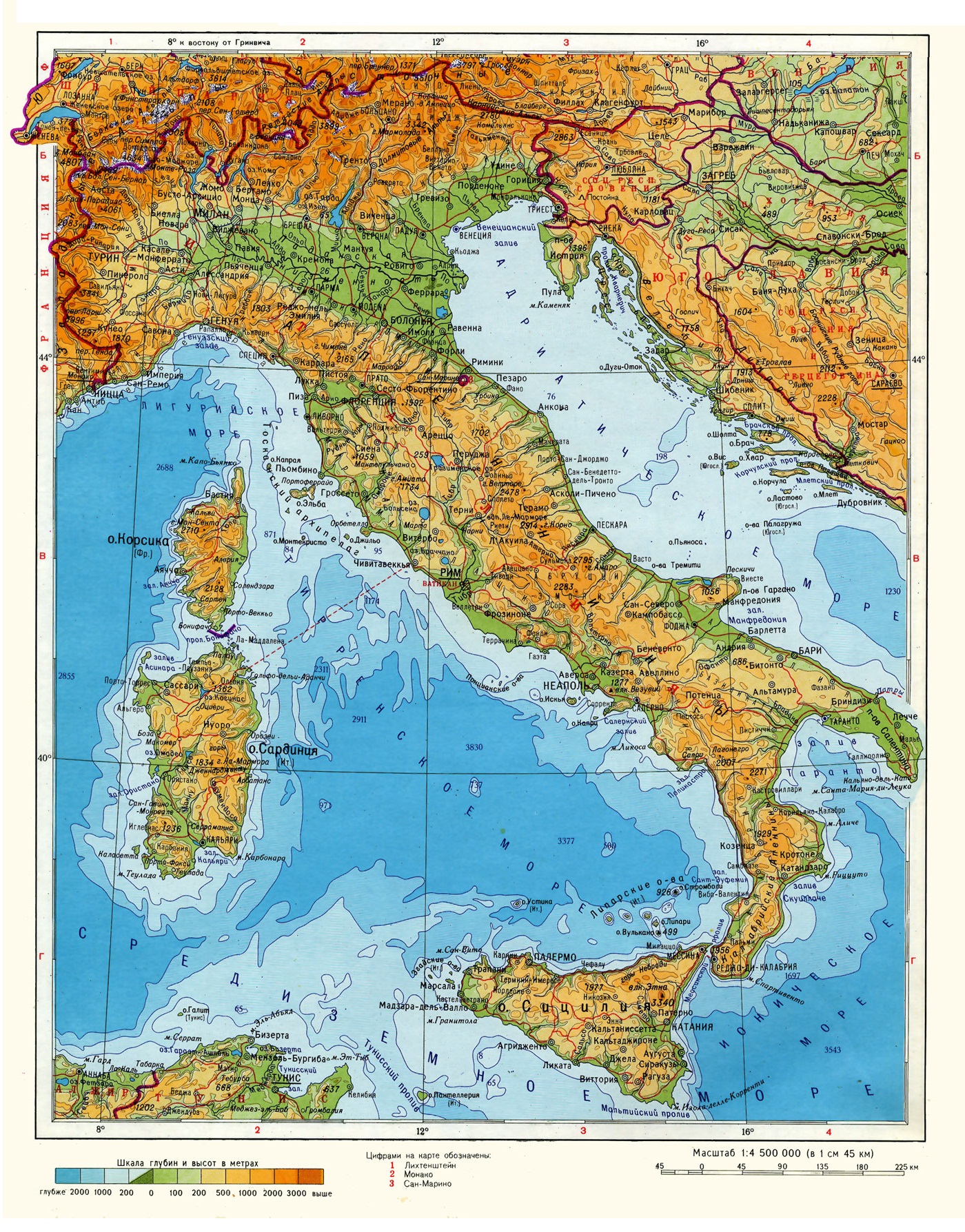 Карт�� Италии на русском языке. Подробная карта с городами