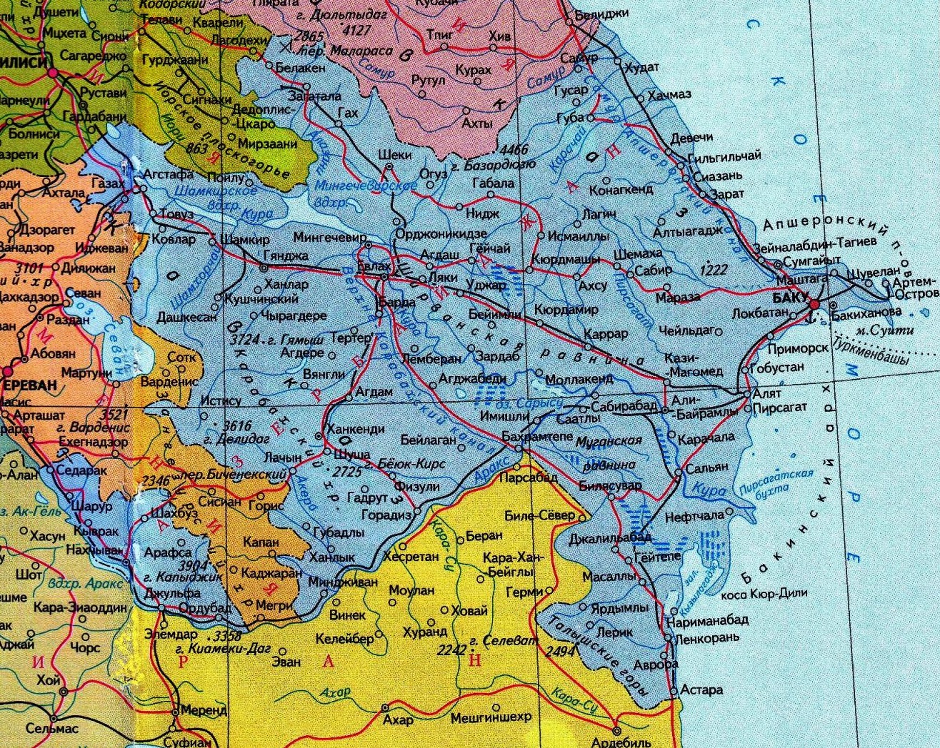 Подробная карта Азербайджана на русском языке